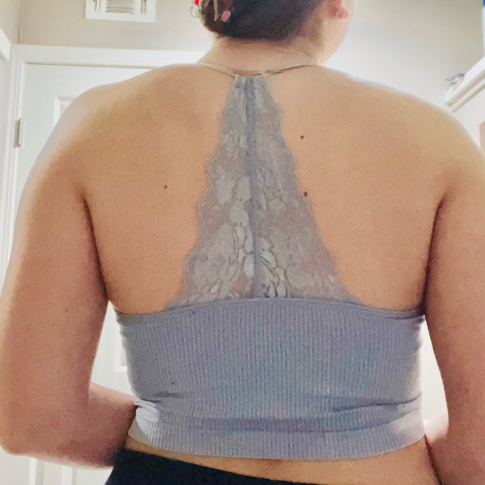 Blue Ribbed Halter Crop Top - Picture 2 of 5